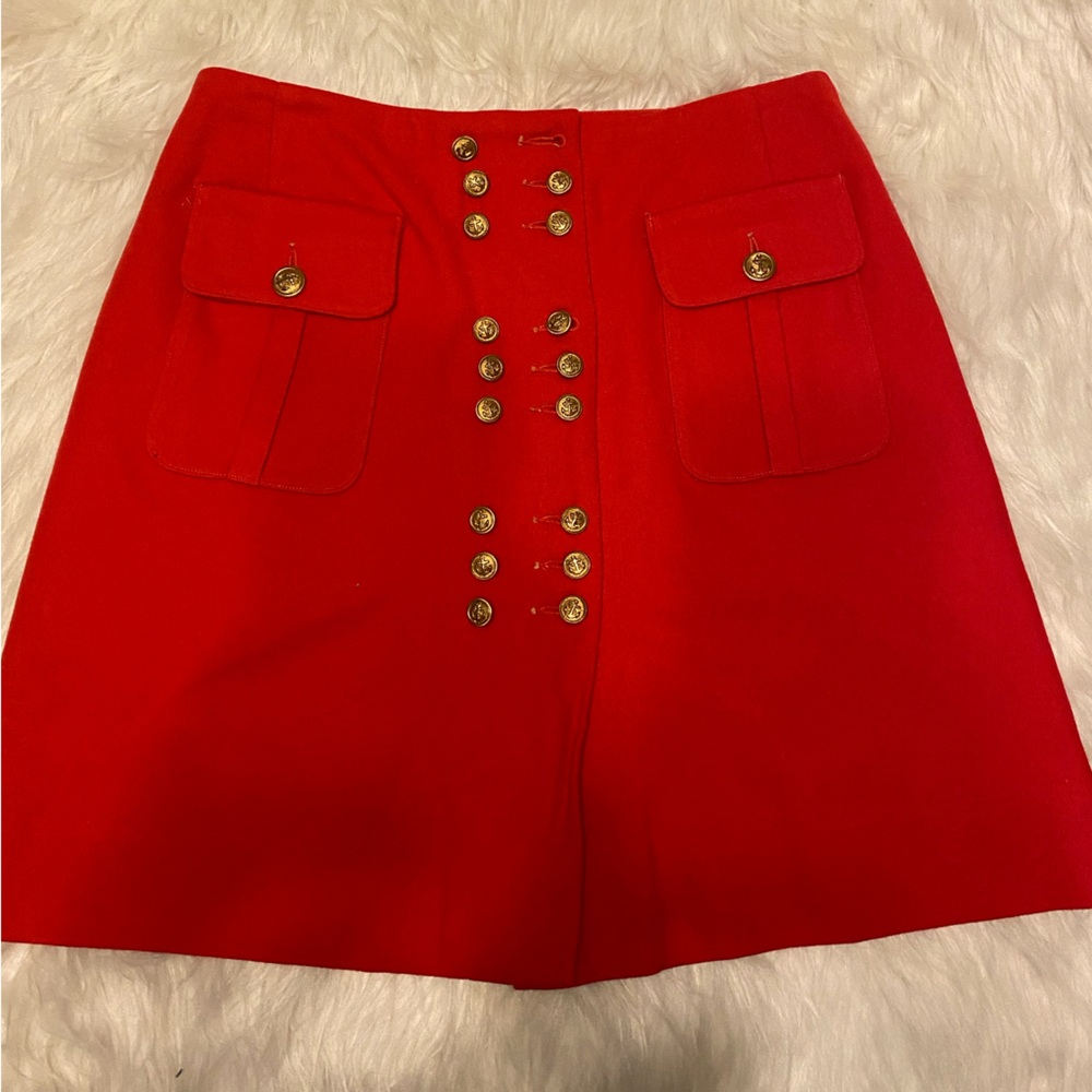 Evan Picone Vibrant Red Skirt with Gold Accents